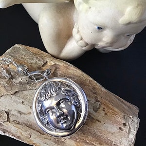 Antique Crisford + Norris Cherub Angel Doll Necklace, 1920s Repurposed, Sterling Silver, Solid Sterling Silver Chain