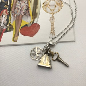 Antique Fob, Charms Pendant Necklace, Pocket Watch Key, 925 Maltese Cross, 925 Sterling Silver Chain