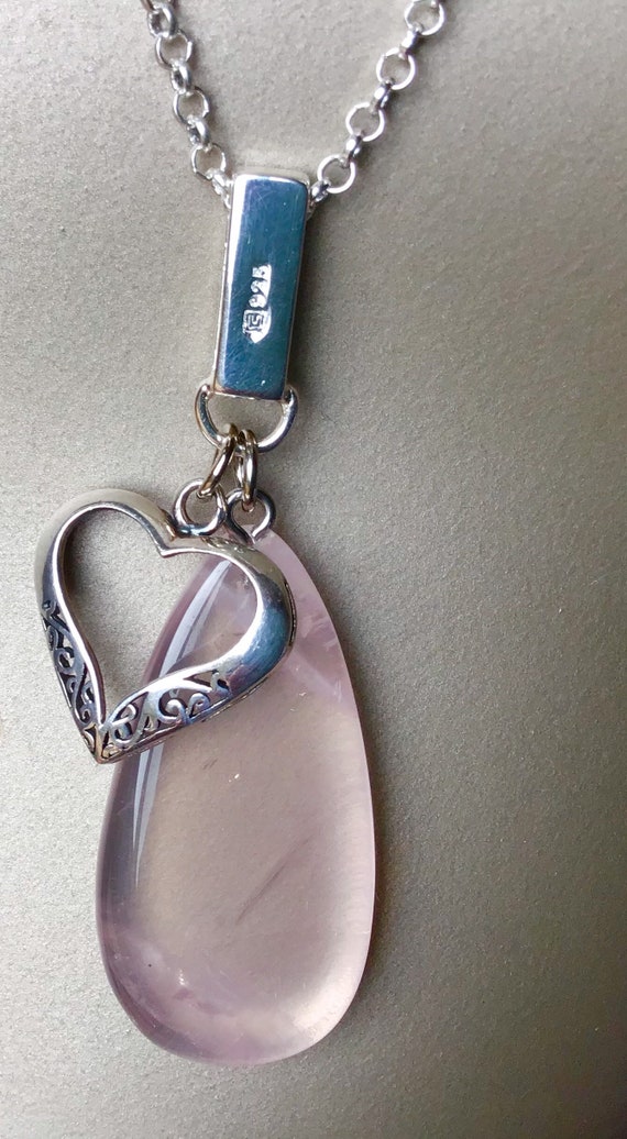 Rose Quartz Sterling Silver 925 Crystal DT Pendant Heart Chakra Love Calm 