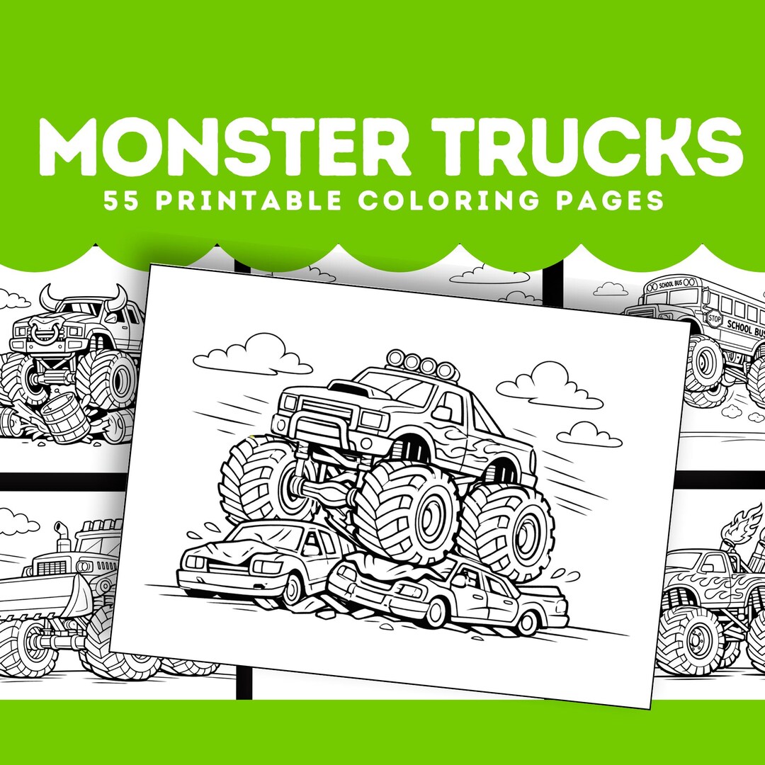 Monster Trucks Coloring Book | 55 Printable Pages for Kids (PDF ...
