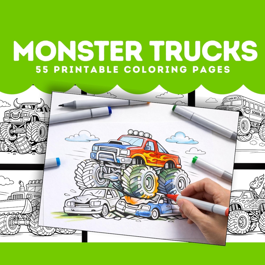 Monster Trucks Coloring Book | 55 Printable Pages for Kids (PDF ...