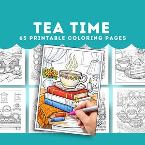 Libro da colorare Tea Party – 65 scene di tè vintage, arte rilassante (PDF stampabile)
