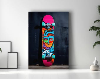 ダイナミックなスケートボードのグラフィティウォールアート、都会的で