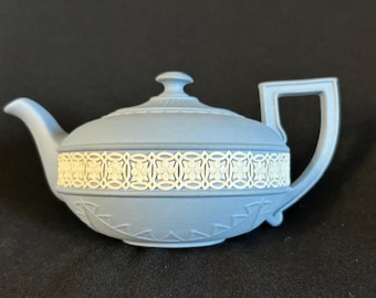 Wedgwood Blue Jasperware Teapot with White Relief Decoration