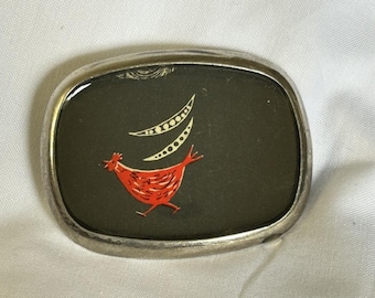 Vintage Metal Belt Buckle Red Chicken Peas Marked 719