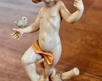 Vintage Depose Italy Porcelain Figurine of Child with Birds