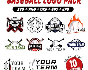 Paquete de 10 logotipos de béisbol / Imágenes prediseñadas vectoriales de equipos deportivos (SVG, PNG, EPS)