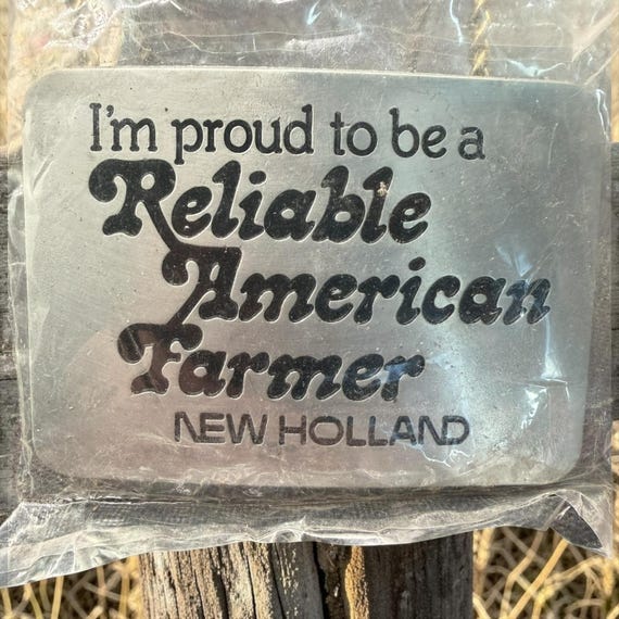 Vintage 1982 New Holland "Reliable American Farmer" Metal Belt Buckle New
