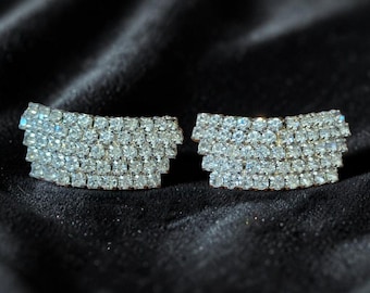 Vintage Glass Rhinestone Shoe Clips Multi-Row Design Elegant Jewelry Silver Tone