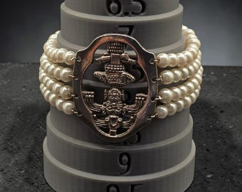 Glasimitat 4 Strang Armband Aztec Revival Inspiriert Herzstück Größe 8