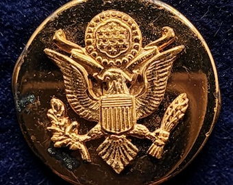 Broche de lapela militar americano em latão com desenho patriótico de águia, 2,5 cm de diâmetro, vintage, Ballou Regd.
