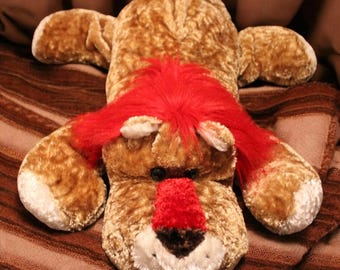 Peluche de león tendido vintage de Dan Dee, de 73 cm, con melena roja