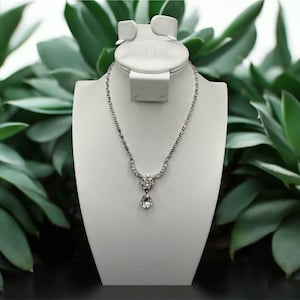 Vintage 1950s Bogoff Mid Century Rhinestone Bridal Wedding Jewelry Statement Drop Necklace