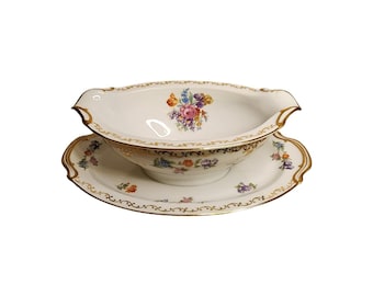 Salsera Noritake Morimura Dresita de 1940 con plato inferior incorporado. Japón ocupado.