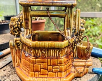 Vintage Mccoy USA Brown Wishing Well Planter Chain Bucket 6.5