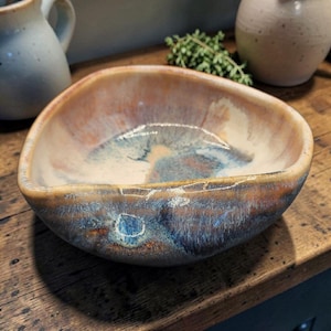 Vintage Handcrafted Art Pottery Bowl By Buck Run Studio Multicolor Glaze Unique Shape