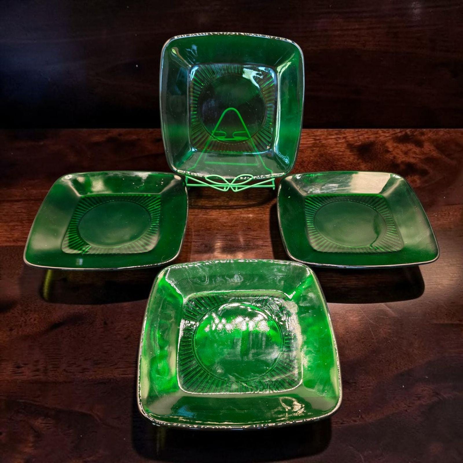 Vintage Green Glass Dinnerware Set - Etsy