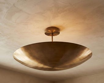 6 Light Elegant Brass Ceiling Flushmount Light Fixture | Modern Mid-Century Raw Brass Pendant Chandelier for Dining, Bedroom, Living Room