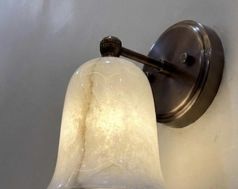 Handgefertigte Wandleuchte aus Alabaster-Naturstein | Marmor-Wandleuchte | Beleuchtung im Mid-Century-Stil