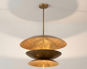 1950s Mid Century Modern Brass Ceiling Light Fixture | Handmade 6 Light Sputnik Pendant Chandelier, Flush Mount, Elegant Retro Lighting