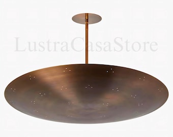 Elegant Mid-Century Flushmount Ceiling Pendant Light Fixture | Modern Patina Brass Italian Chandelier | Handmade Lighting