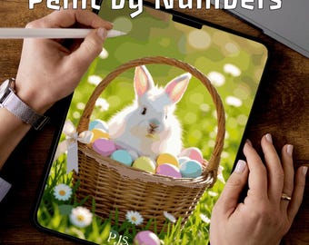 White Bunny | Paint by Numbers Pages | Kids Printable PDF | Tablet Art | 3 Levels