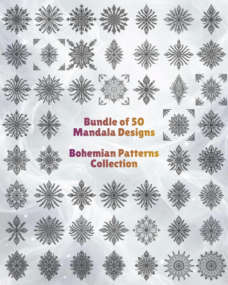 Mandala 50 Pyrography Boho Templates, SVG PDF 7 Sizes, Wood Burning ...