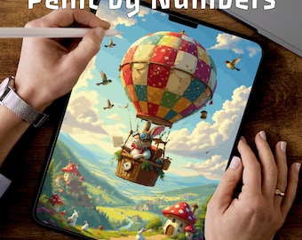 Hot Air Balloon Paint by Numbers for Procreate | Kids Digital Coloring PDF | Fun iPad Activity