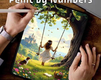 Swing Princess | Paint by Numbers Pages | Tablet Printable PDF | Easy Medium Hard