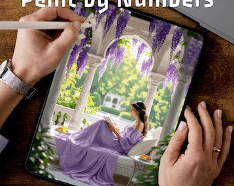 Wisteria Princess | Paint by Numbers Pages | Procreate Fantasy PDF | Printable Pages | 3 Levels