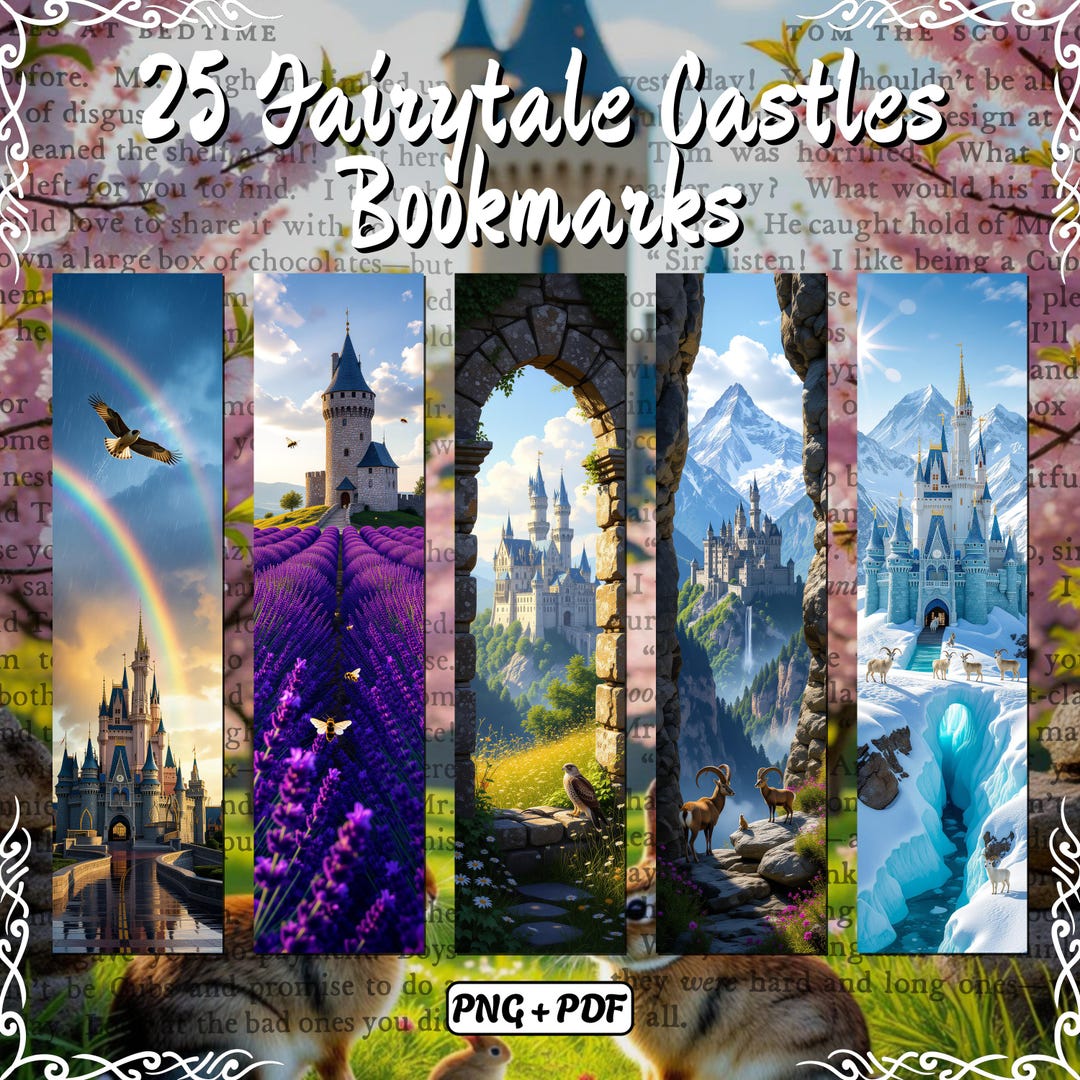 25 Printable Fantasy Bookmarks Bundle | Fairytale Castles Collection ...