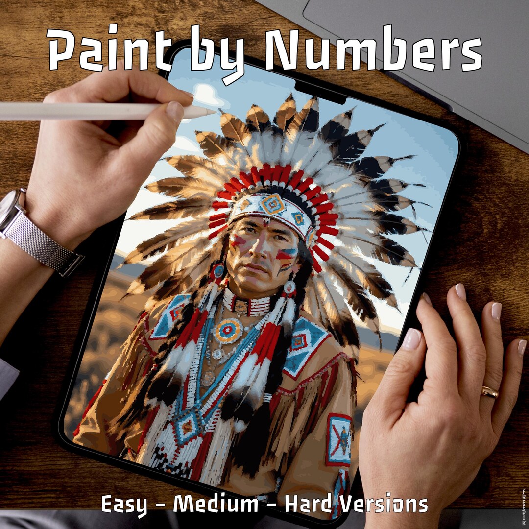 Native Warrior | Paint by Numbers | Cultural Portrait Printable PDF PNG ...