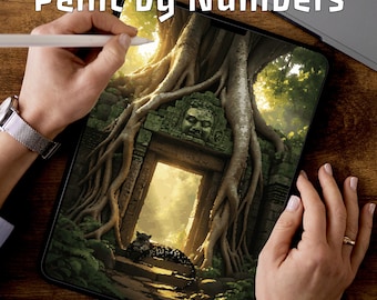 Rooted Jungle Temple | Paint by Numbers Pages | Fantasy Printable PDF | Digital Coloring | 3 Levels