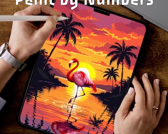 Tropical Flamingo | Paint by Numbers Pages | Kids Digital PDF | Printable Pages | 3 Levels