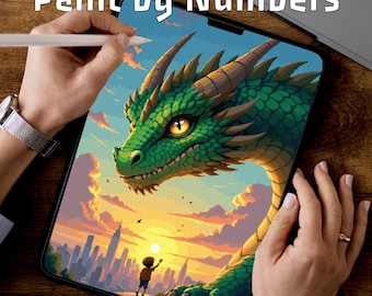 Boy and Dragon | Paint by Numbers | Kids Tablet Coloring Pages | Printable PDF PNG