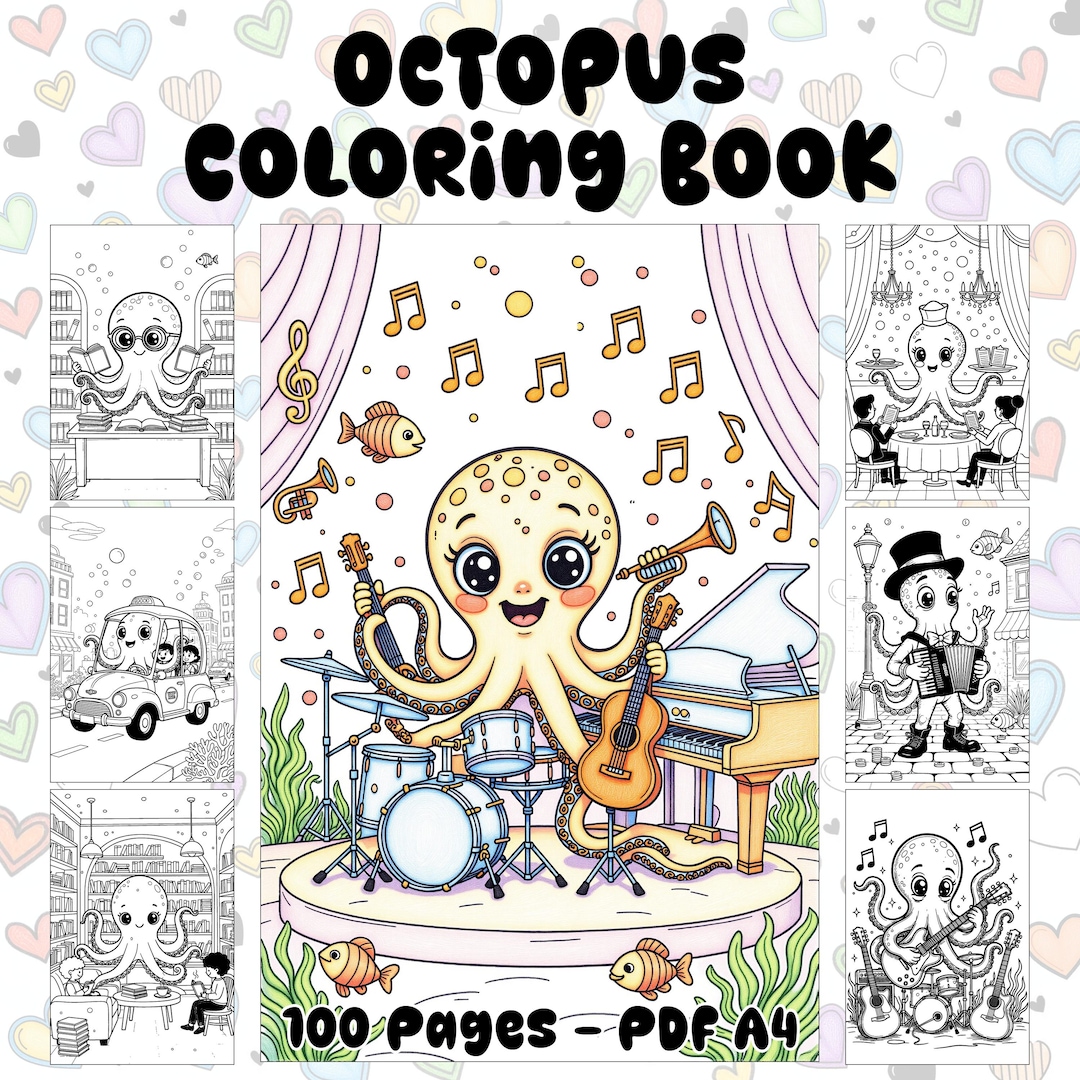 Octopus Coloring Book PDF | 100 Unique A4 Pages | Print at Home - Etsy