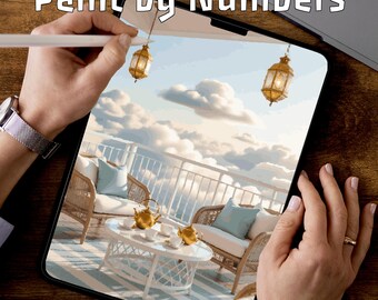 Modern Tea Terrace | Paint by Numbers Pages | Printable Art PDF | Digital Tablet Art | 3 Levels