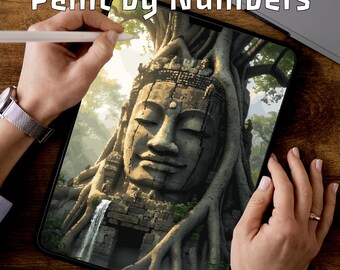 Wise Tree Temple | Paint by Numbers Pages | Mystical Printable PDF | Digital Art | 3 Levels
