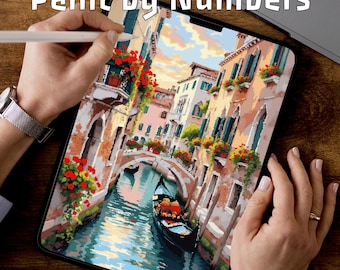 Venetian Canal | Paint by Numbers Pages | Tablet Travel Art PDF | Printable Pages | 3 Levels