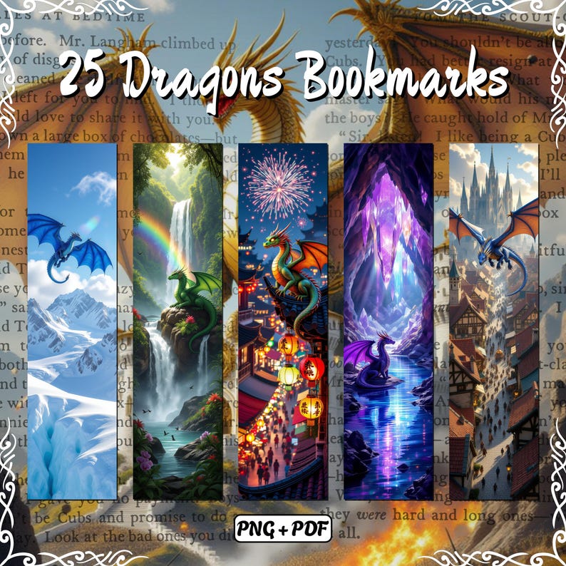 25 Printable Fantasy Bookmarks Bundle | Dragons Collection | DIY Craft ...