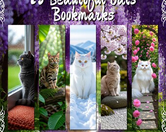 25 Printable Bookmarks Bundle | Cats Collection | Book Lover Gift | Digital Download