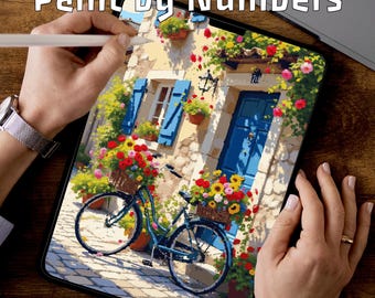 Tuscan Flower Bicycle | Detailed Paint by Numbers | Easy Medium Hard | Printable PDF PNG