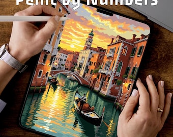 Venice Gondola | Paint by Numbers Pages | Digital Italy Scene PDF | Printable Pages | 3 Levels