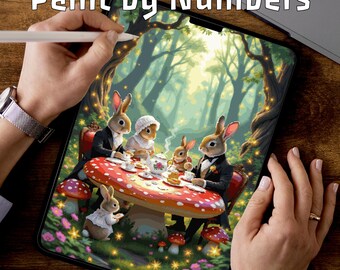 Animal Tea Party | Paint by Numbers Pages | Kids Printable PDF | Tablet Coloring | 3 Levels