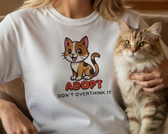 Camiseta gráfica "Adopta un gato", camiseta de algodón para amantes de las mascotas, camiseta de rescate animal