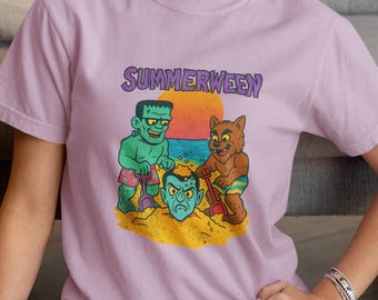 Summerween Comfort Colors Tee: Spooky Monster Squad Beach Party