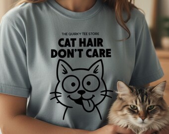 Weißes Katzen-Grafik-T-Shirt, lustiges Haustier-Liebhaber-T-Shirt, Katzenhaar-Zitat-Shirt