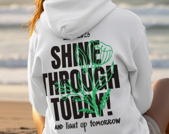 White Back Print Hoodie, Floral Graphic Sweatshirt, Inspirational Quote Pullover