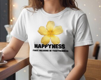 Maglietta grafica con fiori gialli, maglietta con citazione sulla felicità, maglietta con design ispiratore