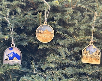 Wooden Wilderness Ornament | Campfire, Canoe, Tent | Handmade, Laser Cut Christmas Ornament